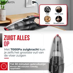 BELLAVITA ® Kruimelzuiger - Kruimeldief - 2026 Model - Handstofzuiger - Snoerloos - Kruimelzuiger Nat & Droog - 3 Opzetstukken - HEPA Filter - LED Verlichting - Extra Krachtig - Auto - Stofzuiger — thumbnail 5