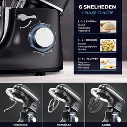 MKSS® Luxe Deegmachine met Spatbescherming - Deegmachine voor Zwaar Deeg - Met Deeghaak en Garde - Kneedmachine - Keukenmachine - Deegmixer met 10 Standen - Zwart met Zilver — thumbnail 2