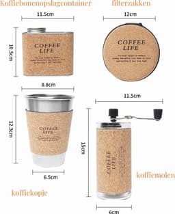 NatuurNook® - Wildernis Draagbare Buiten Koffieset - Met Extra Gratis kopje - RVS - Verse Koffiemaker - Kamperen - Cafetiere - Gooseneck kettle, Koffiebonenopslagcontainer, filterzakken, koffiekopje, koffiemolen, tas - cadeau — thumbnail 2