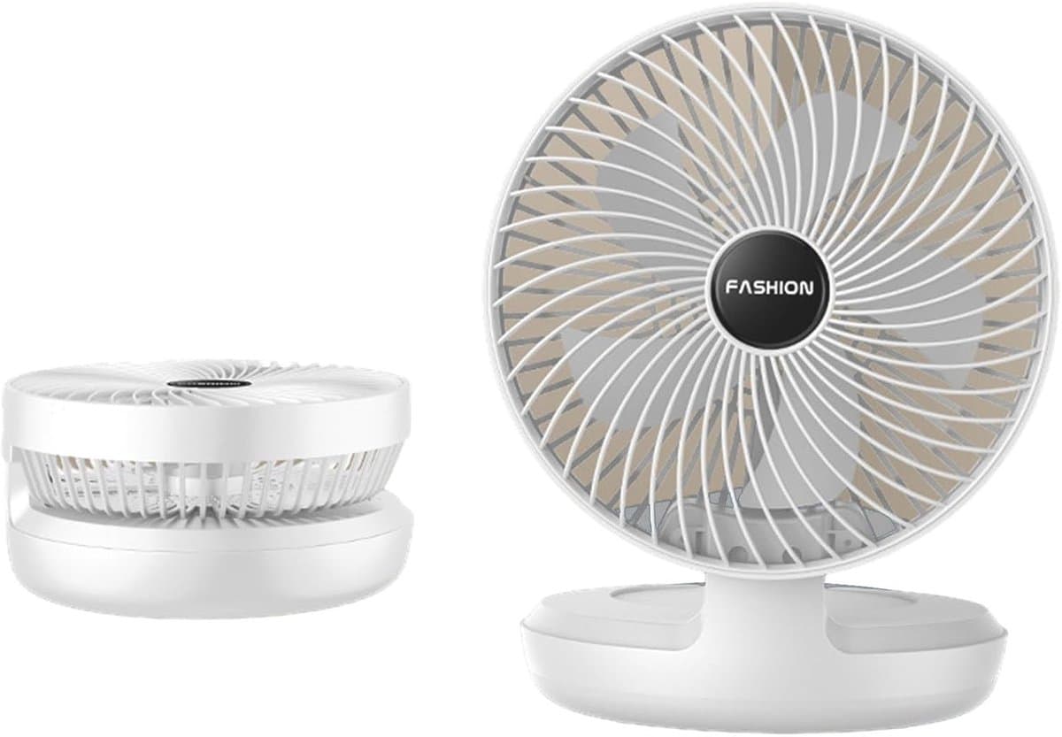 Tafelventilator - USB-ventilator - 90° opvouwbaar - Klein - Wandmontage - Draadloos - USB-oplaadbare ventilator - Met haak - Wit — afbeelding 1