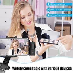 Draadloze Microfoon - 2 Stuks - Lavalier-microfoon - Draadloze Stropdasmicrofoon - Drie-in-één - Bluetooth Mini-microfoon - Voor Video-opnames - 3,5 mm Audio-uitgang - Ruisonderdrukking - Geschikt voor Android-telefoon, Camera, Laptop — thumbnail 2