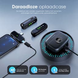 Strolox® Draadloze Microfoon - 2 Stuks - Oplaadcase - Lavalier - Windshields - Dasspeld - Lange Batterij - USB-C/Lightning - Plug & Play — thumbnail 5