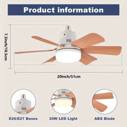 Livano Plafondventilator - Met Verlichting - Plafond Ventilator - Met Lamp - Plafonniere Met Ventilator - Met Licht - Zwart/Hout - 51cm — thumbnail 3