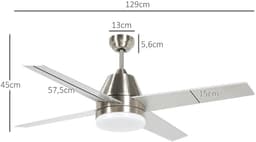 Bovista Plafondventilator - Met Verlichting - Plafond Ventilator - Met Lamp - Plafonniere Met Ventilator - Met Licht - Zilver - 130cm — thumbnail 2