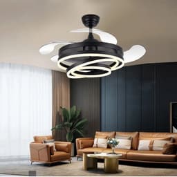 Livano Plafondventilator - Met Verlichting - Plafond Ventilator - Met Lamp - Plafonniere Met Ventilator - Met Licht - Zwart - 106cm — thumbnail 1