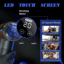 Percussiemassagepistool, elektrisch handzaam spier- en rugmassage-apparaat, diepe weefselmassage voor atleten, pijnverlichting, met 20 snelheden en led-display, geleverd met draagtas, geweldig cadeau voor mannen/vrouwen, zilver — thumbnail 3