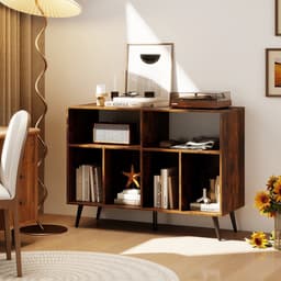 Platenspelermeubel - LP-kast - Platenspelerkast - Draaitafelstandaard - Platenspelerstandaard - Vintage Displayplank - Rustiek Bruin — thumbnail 5