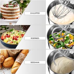 Multifunctionele Foodprocessor - Elektrische Keukenmachine Met Mengkom En Opzetstukken - Krachtige Hakmolen Mixer En Kneedmachine Voor Bakken En Koken — thumbnail 3