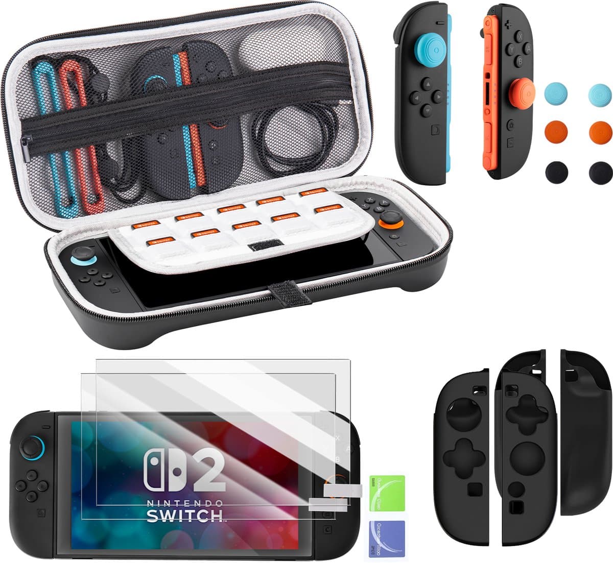 PlayCool - Case geschikt voor Nintendo Switch 2 - Inclusief screenprotectors - Beschermhoes - Thumb grips - Joy-Con Siliconen Covers — afbeelding 1