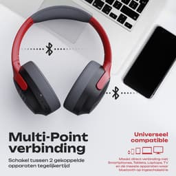 PowerLocus Boom - Koptelefoon Bluetooth - 60 uur batterijduur – Over Ear Koptelefoon Draadloos – 4 EQ-modi - Met Microfoon - Grijs/Rood — thumbnail 2
