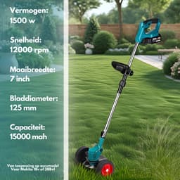 Grasmaaier elektrisch - Grasmaaier accu - Grastrimmer - Opvouwbaar - Draadloos - 2x 18V batterij - lichtblauw — thumbnail 3