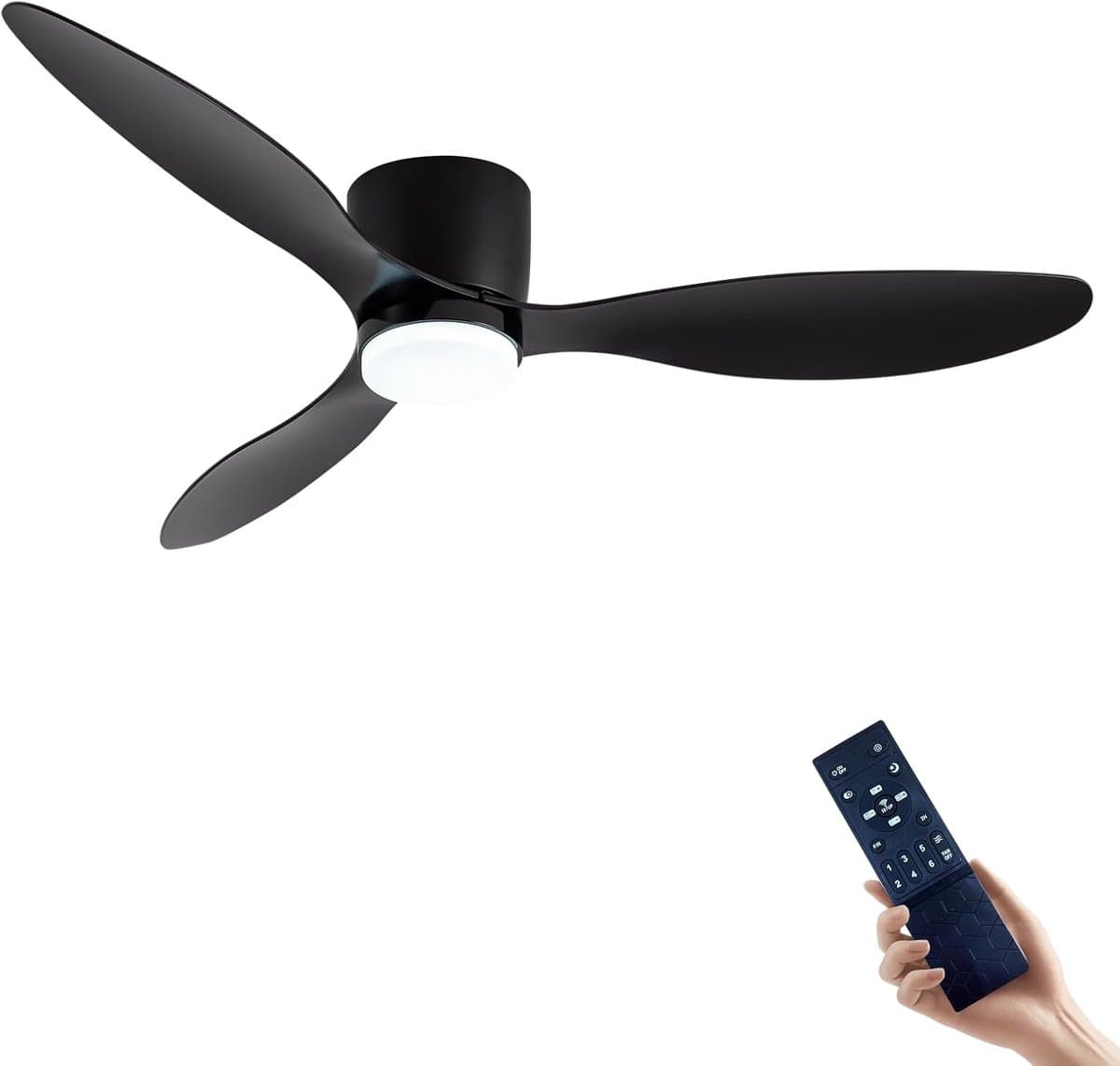 3 Blad Plafondventilator - Moderne LED Ventilator Lamp - 6 Snelheden - Bedienbaar Met Afstandsbediening - 105 cm - Zwart - Woonkamerlamp — afbeelding 1