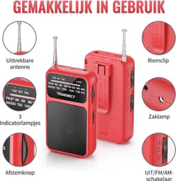 TRANSNECT® - Draagbare Noodradio - Rood - AM/FM - Oplaadbaar & Op Batterijen - Koptelefoonaansluiting - Draagbare Radio - Wereldradio - Noodpakket Must Have - Zakradio - Voor Rampen - Kleine - Transistor Radio - Telescopische Antenne — thumbnail 2