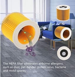 Patroonfilter - 2 Stuk - nat- en droogfilter - Geschikt voor Karcher WD3/NT18/20/38/1- Geschikt voor voor HEPA-filter WD2/MV2/3 stofzuiger filter katoen - geel — thumbnail 3