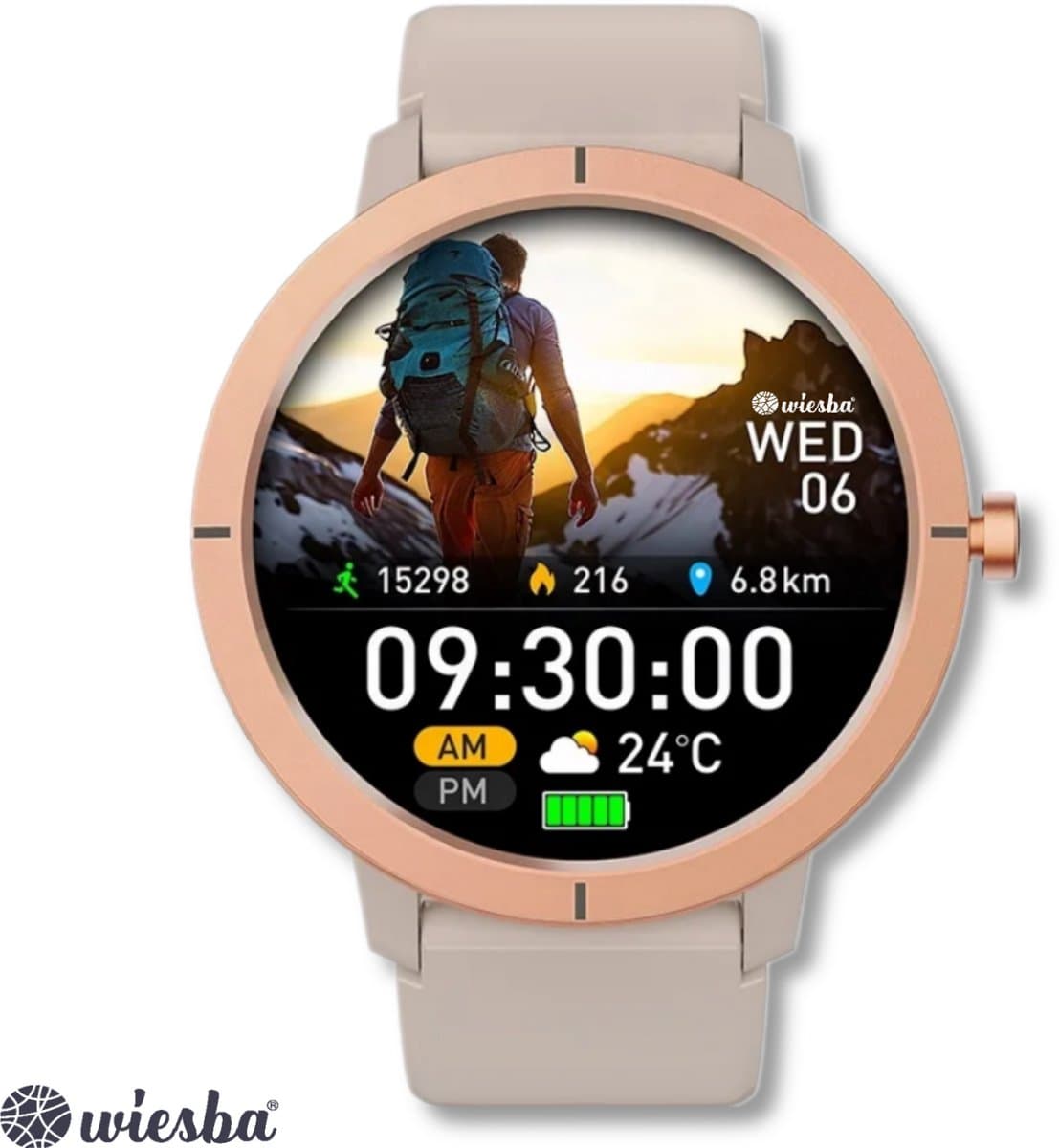 Wiesba Smartwatch Ultra-performance 76 - Sporthorloge met Hartslagmeter - Stappenteller - Sport Horloge met Belfunctie - Smart Watch Saturatiemeter - Smartwatch 1.32inch - 466*466 Resolutie - GPS - Android/iOS - Goud — afbeelding 1