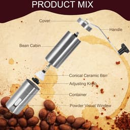 1 stuk - Handkoffiezetapparaat - Koffiemolen - Zilver - Handmatige koffiemachine - Roestvrij staal - 4,8 * 4,8 * 18,8 cm - Roestvrijstalen koffiezetapparaat - Geschikt voor reizen, thuis en kamperen - Geschikt voor espresso en French press koffie — thumbnail 5