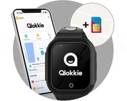 Qlokkie Kiddo GO - GPS horloge kind - Smartwatch kinderen - GPS tracker kind met nauwkeurige locatiebepaling - GPS horloge kind met simkaart - Stel veilige zones in - SOS functie - Whatsapp - Zwart