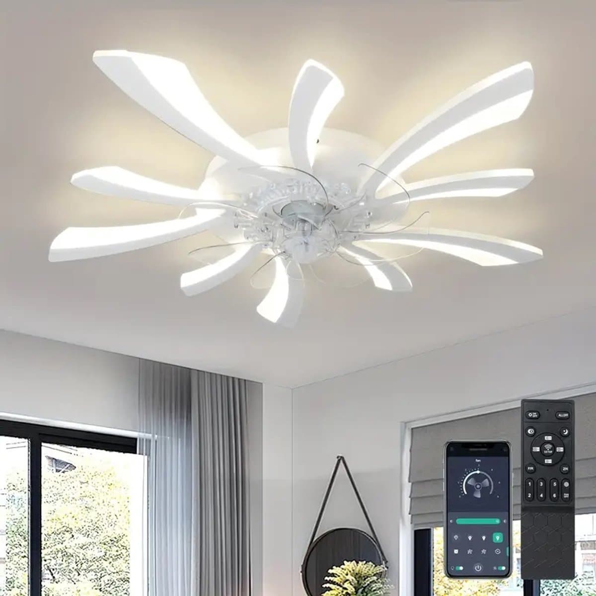LuxiLamps - 5 Vleugel Ventilator Lamp - Dimbaar Met Afstandsbediening - Wit - Plafondventilator Met LED - Woonkamerlamp - Moderne lamp - Plafonniere — afbeelding 1
