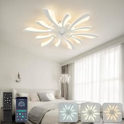 LuxiLamps - 5 Vleugel Ventilator Lamp - Dimbaar Met Afstandsbediening - Wit - Plafondventilator Met LED - Woonkamerlamp - Moderne lamp - Plafonniere — thumbnail 2