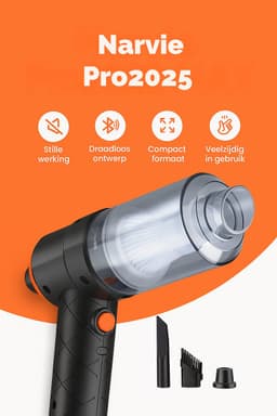 Narvie Draadloze Kruimeldief – 2500 PA Zuig- & Blaasfunctie – HEPA Filter – Nat & Droog – Voor Auto & Huis – USB Oplaadbaar – Pro2025 — thumbnail 2