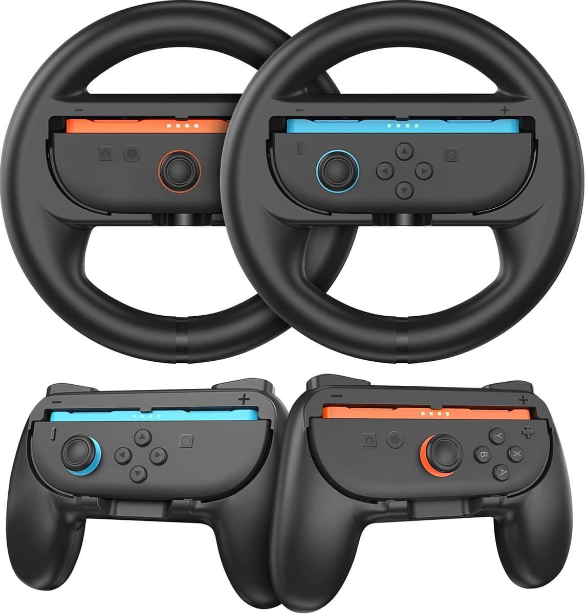 OneGamer® - Stuur en Controller Grip Set – Allen Geschikt voor Nintendo Switch 2 Joy-Con – voor Mario Kart Game – Zwart - 4 stuks — afbeelding 1