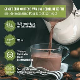 Rosmarino Pour&Cook Melkkannetje Opschuim - Koffiekan - Cezve - Melkkan - Melkopschuinkan - Barista Melkan - Turkse Koffiekan - Melkannetje RVS - 700ML — thumbnail 2