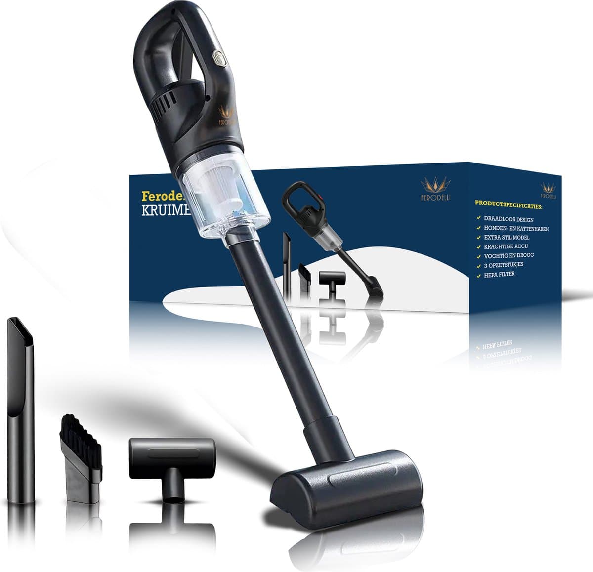 Ferodelli Kruimeldief - Handstofzuiger - Snoerloos - Draadloos - Auto Stofzuiger - Caravan - Best Verkocht - Car Vacuum Cleaner - Zwart — afbeelding 1