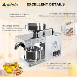 Olie Persmachine Elektrische Zaad Olie Maker Rvs 820W Automatische Keuken Olie Extractor voor Commerciële Thuisgebruik 220V UK Plug — thumbnail 4