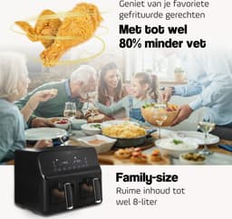 Lauben Airfryer xxl - Dubbele Airfryer - Airfryer - Heteluchtfriteuse - Duaal Koken - 8 L - 2700W - Zwart — thumbnail 4