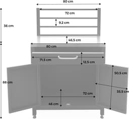 sweeek - Stalen buitenkeuken, grimaud, 1 lade en 1 deur met ophangrooster, 80 cm breed — thumbnail 2