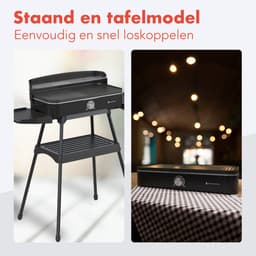 KitchenBrothers Elektrische BBQ - Staand en Tafelmodel Barbecue - Tafelbarbecue - Anti-aanbaklaag - 24x50cm Grilloppervlak - 2200W - Vaderdag Cadeau - Zwart — thumbnail 4