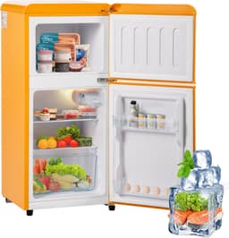 Sweiko Mini koelkast, Koel-vriescombinatie, Retro koelkast, 86.8*45.5 cm, dubbele deur, Totaal volume van 60L, Vrieskamer capaciteit van 22L, 163 kWh/jaar, -27° C~13° C, LED licht, Geel, Energieniveau F — thumbnail 1