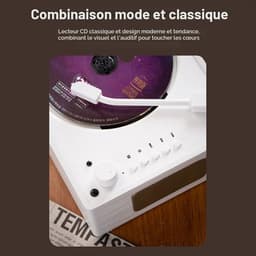 Draagbare cd-speler met Bluetooth en luidsprekers, compacte retro dvd-speler met afstandsbediening, ondersteunt USB/AUX/Type-C, oplaadbare muziekspeler, 3,5 mm AUX desktop cd-speler (wit). — thumbnail 3