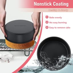 E-far 15,5 cm taartvorm set van 3, anti-aanbaklaag roestvrij staal kleine ronde taartpannen blik voor het bakken van laagtaarten, roestvrijstalen kern en niet-giftige coating, rechte kant en 5,5 cm — thumbnail 3