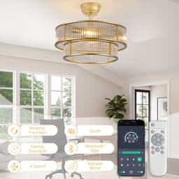 STILVORA Plafondventilator Met Verlichting – Kristaldesign En Dubbele Bediening – 50 Cm – ABS – Goud – Stil, Timer En Omkeerfunctie — thumbnail 4