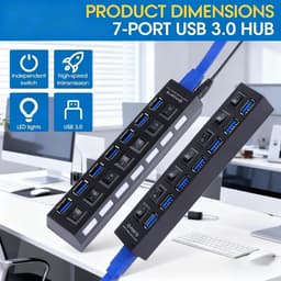 USB Hub - Verlenger Poorten - Extra Aansluitingen - Individuele Aan/Uit Schakelaars - 7 Poorten - Zwart — thumbnail 3
