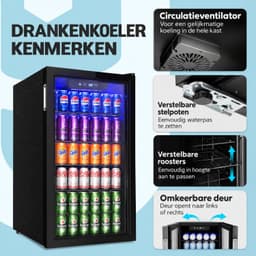 Brandistry - Drankenkoelkast - Drankkoelkast - Koelkast - Glazen Deur - Verstelbare Planken - 90 Liter - LED Verlichting - Zwart — thumbnail 5