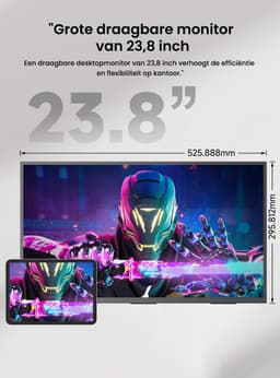 UPERFECT 23,8-inch draagbare monitor, 120 Hz, 1920x1080 FHD IPS, USB-C- en HDMI-poort, tweede scherm met geïntegreerde standaard voor laptop/telefoon/spelconsole, VESA-montage mogelijk — thumbnail 3