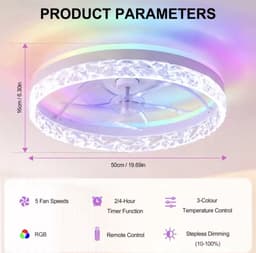 Ventilator Lamp - Airco Lamp - RGB - Plafondventilator Met Verlichting - Pafonniere - Plafondventilator Afstandbediening - Keukenlamp - Woonkamerlamp -6 Standen — thumbnail 5