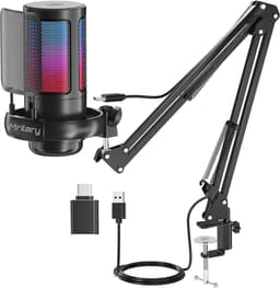 Microfoon met arm - USB - gaming - RGB Condensatormicrofoon - met Mute-Knop, Popfilter, Microfoonarm - Luxe microfoon — thumbnail 1