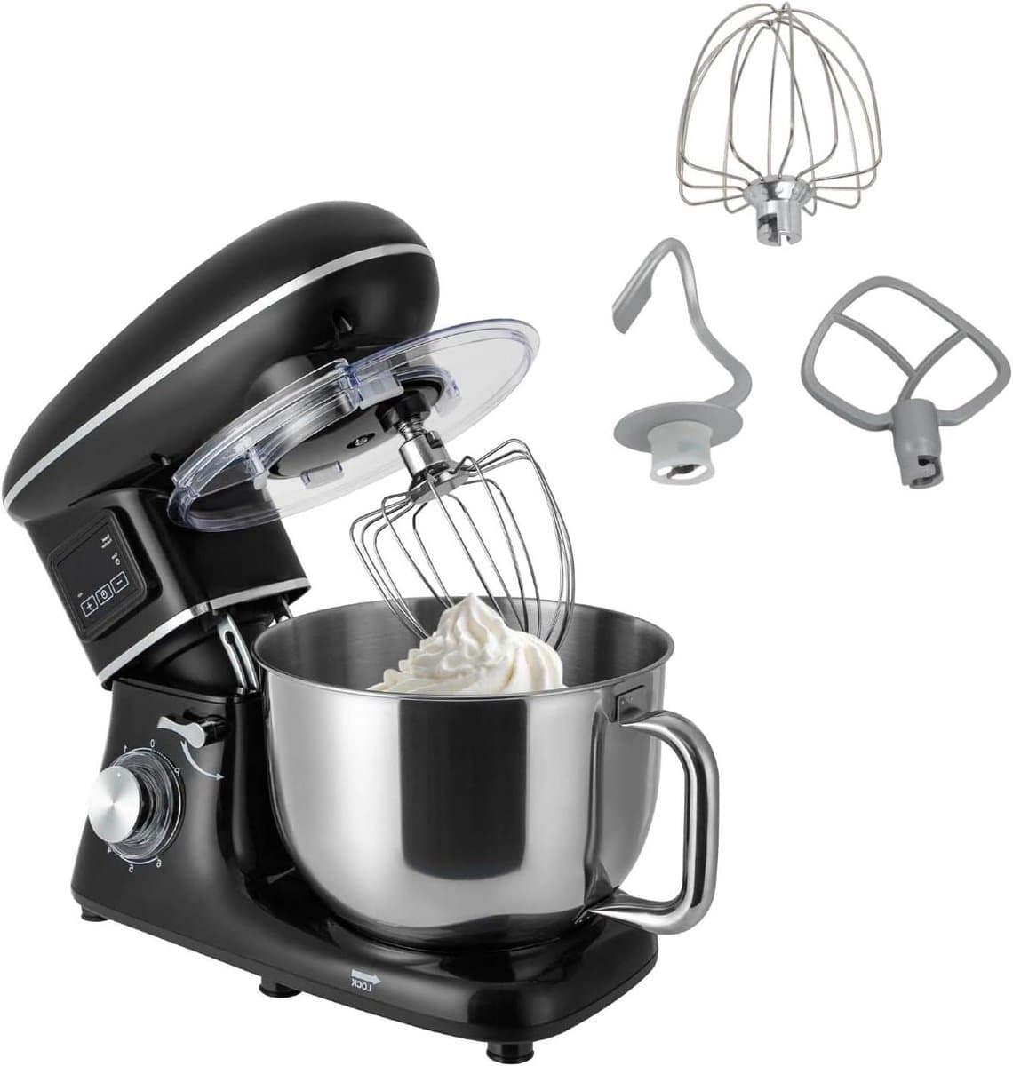 Keukenmachine - Deegmachine Mixer - Bakken En Koken - Lcd Display Timer - 6.2 Liter Kom - Zwart — afbeelding 1