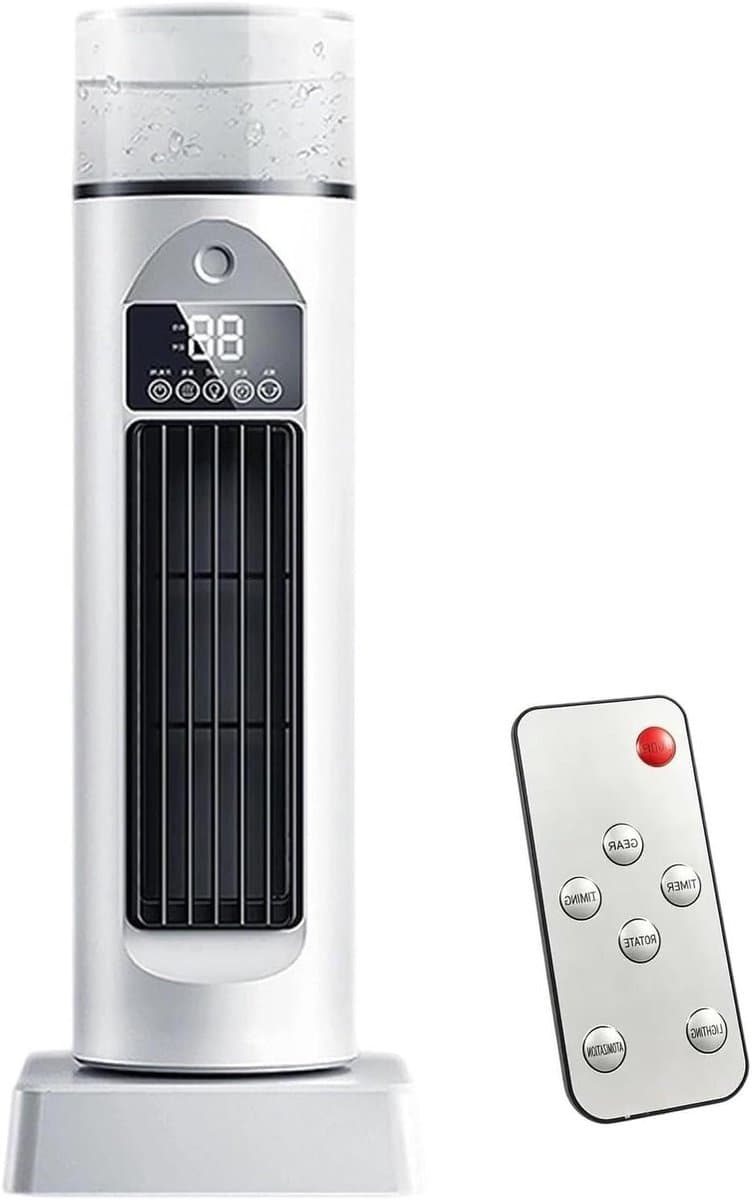 Torenventilator - Ventilator zonder bladen - Ruimte Koelen - 7-kleurige LED-verlichting - 38 x 14 x 38 cm - Bourgondië — afbeelding 1