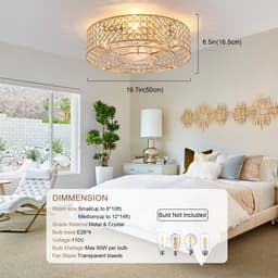 19 inch Inbouwventilatorlamp - Dubbele bediening via app en afstandsbediening - 6 snelheidsstanden - Omkeerbare luchtstroom - Gouden kristallen - ABS-bladen — thumbnail 3