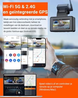 Dashcam voor auto - Zwart - 2,45 inch - Dubbele 1944P Camera met WiFi, GPS en Nachtzicht - Voor Personenauto — thumbnail 1