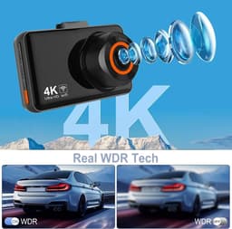 Dashcam voor auto - Zwart - 1 x 1 x 1 cm - 4K + 1080p Camera met Wifi en 360° Groothoek - Voor Personenauto — thumbnail 3