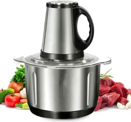 Keukenmachine - Voedselmolen Groentehakker - Snel Ingrediënten Hakken - Dubbele RVS Messen - 3L Kom - Zilver — thumbnail 1