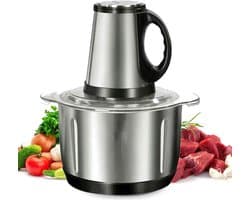 Keukenmachine - Voedselmolen Groentehakker - Snel Ingrediënten Hakken - Dubbele RVS Messen - 3L Kom - Zilver