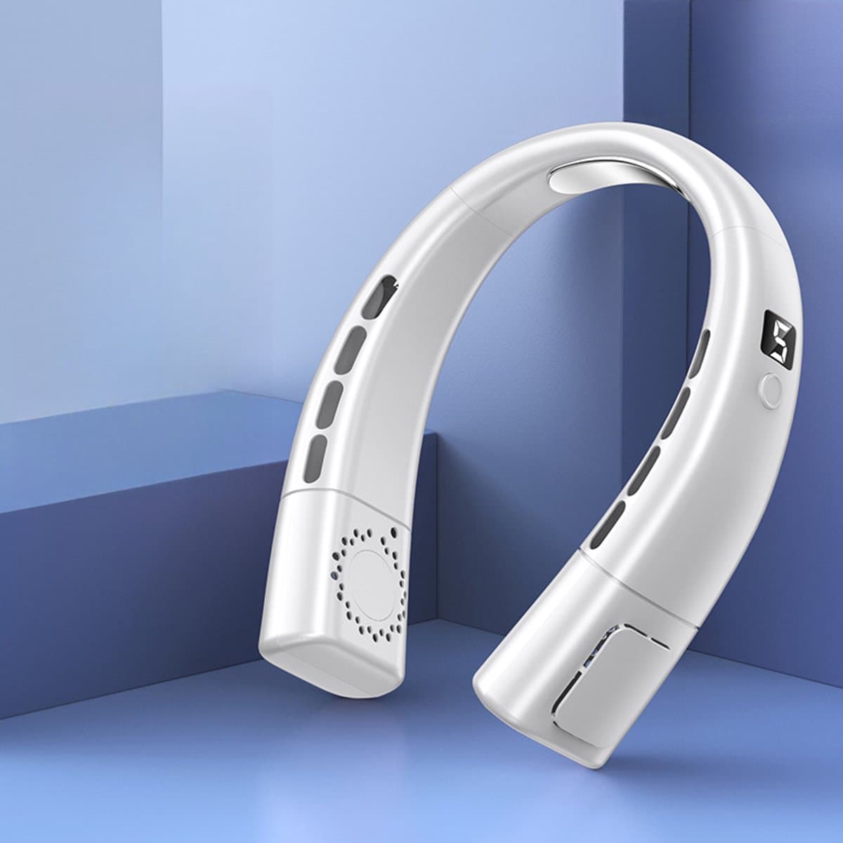 Draagbare nekventilator - USB oplaadbare persoonlijke ventilator - Draadloze koeling zonder bladen - Koelventilator - Digitaal display - Wit — afbeelding 1