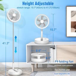 Vloerventilator - Zomerse verkoeling - Uitschuifbaar en opvouwbaar - Verkoeling voor de woonkamer - Verstelbare ventilator - Ventilator met afstandsbediening - Draagbare, stille ventilator - Zwenkende ventilatorkop - Zwart — thumbnail 4