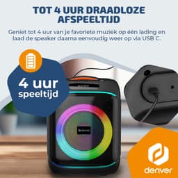 Denver Bluetooth Speaker - Partybox - Discolichten - Incl. Draadloze Microfoon & Afstandsbediening - 6.5" woofer - Luidspreker - BPS170 - Zwart — thumbnail 3